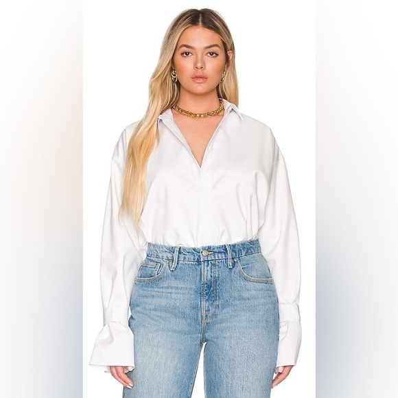 Good American Tabbed Poplin Shirt in White001 NWT GA Size 3/4 Size L/XL - Picture 5 of 10